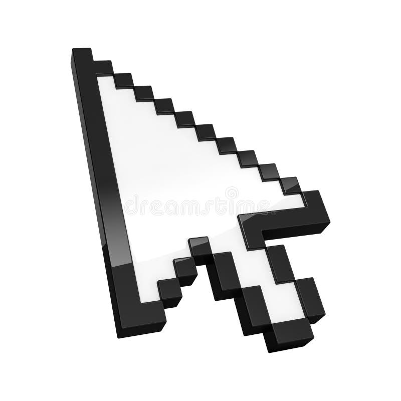 3D illustration of pixelated arrow pointer isolated on transparent background stock illustration