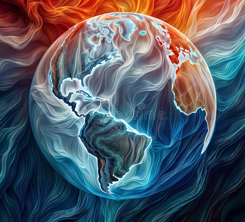 3d render illustration abstract background design digital artwork features a stylized world earth globe map in a vibrant, swirling royalty free illustration