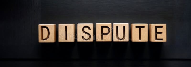 3d illustration render of wooden cube blocks of word text dispute. royalty free illustration