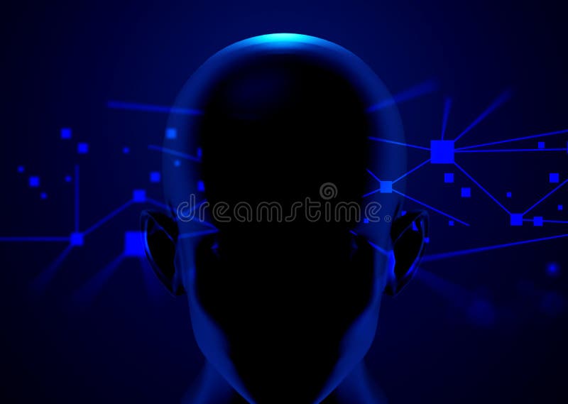 3d illustration rendering, ai artificial intelligence robot humanoid with data internet network, deep learning system royalty free illustration