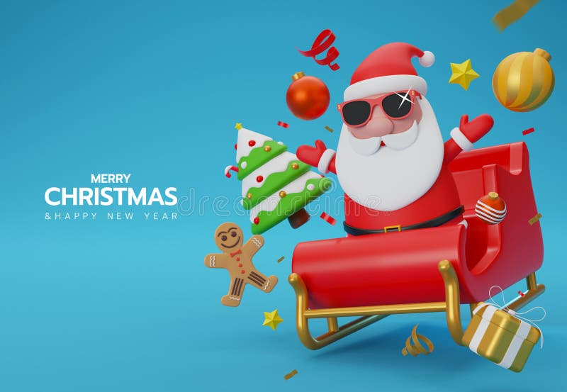 3d Illustration Santa Claus Riding Sleig for Xmas Season Celebration on