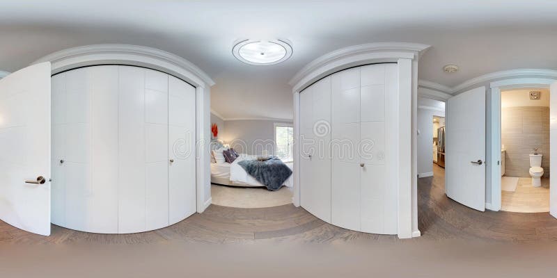 3d illustration spherical 360 degrees, a seamless panorama of hallway interior in modern apartment.