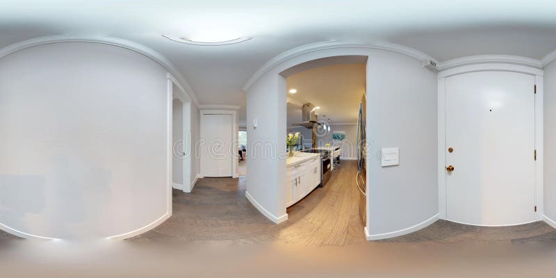 3d illustration spherical 360 degrees, a seamless panorama of hallway interior in modern apartment.