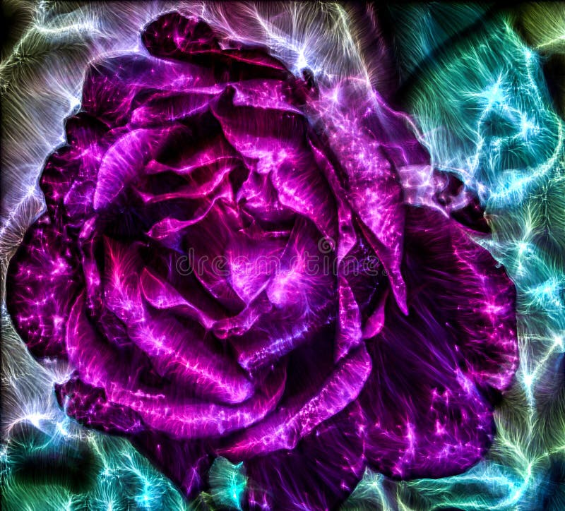 3D-Illustration of spring flowers with a high energy kirlian field glowing in different colors