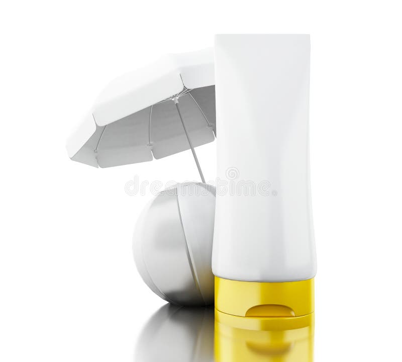 Download 3d Sunscreen With Beach Ball And Umbrella Stock Illustration - Illustration of comfortable ...