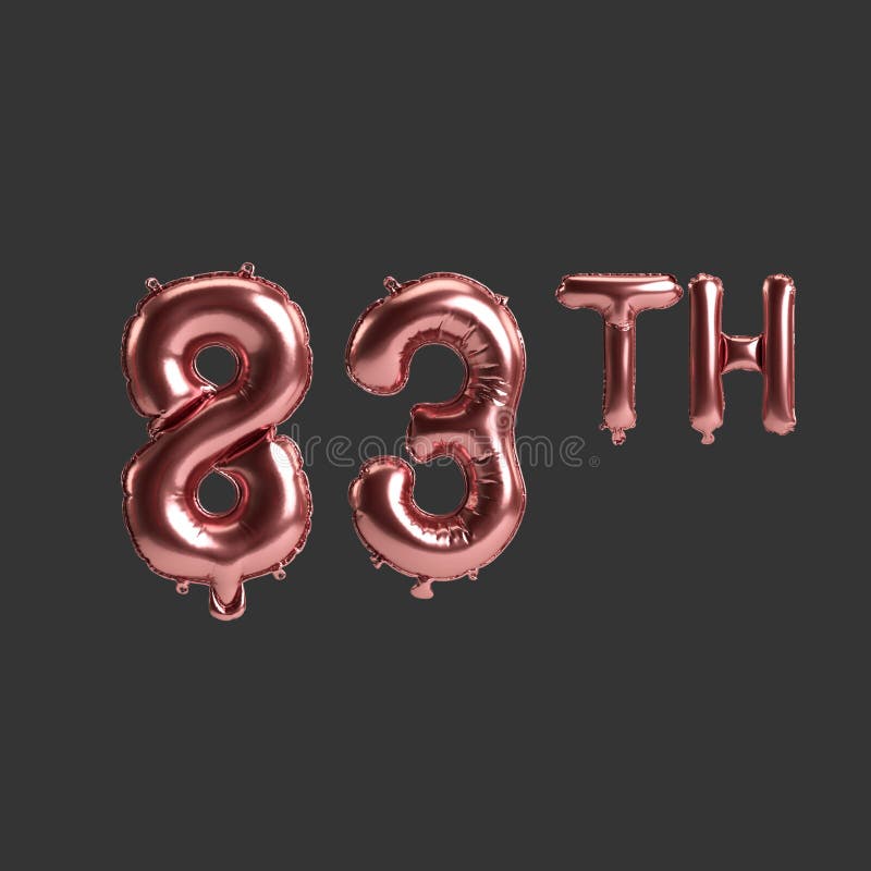 3d illustration of 83th metal rose balloons isolated on black background premium