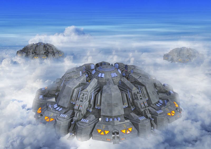 3D Illustration of a UFO Alien Invasion stock illustration