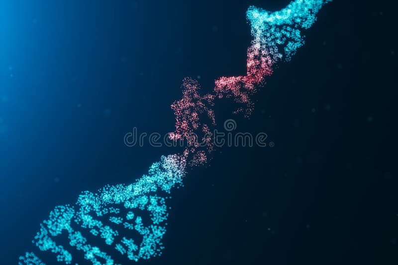 3D illustration Virus DNA molecule, structure. Concept destroyed code human genome. Damage DNA molecule