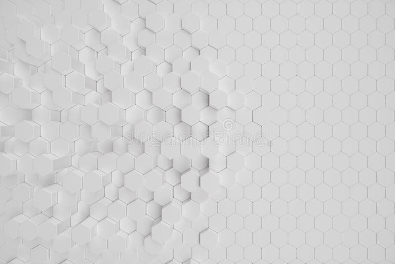 3D illustration white geometric hexagonal abstract background. Surface hexagon pattern, hexagonal honeycomb. royalty free illustration
