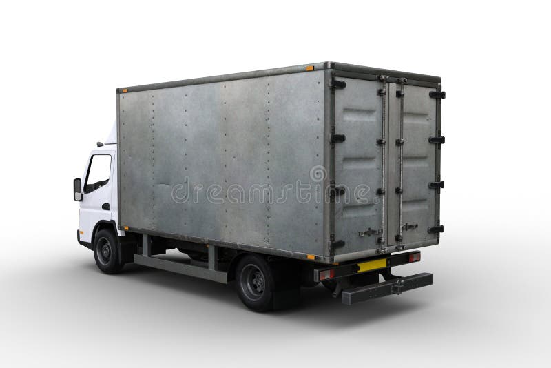 Rear Perspective View 3D Illustration of a Blue Flat Bed Truck Loaded