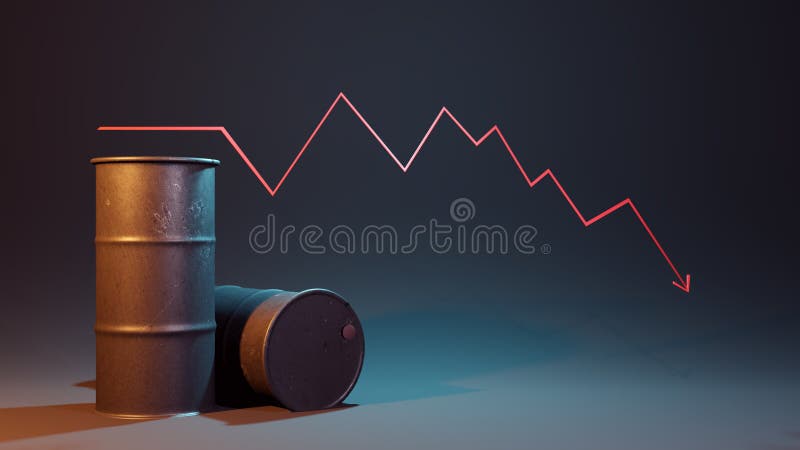 3d-Illustration Ölfass-Preis sinkt lizenzfreie abbildung