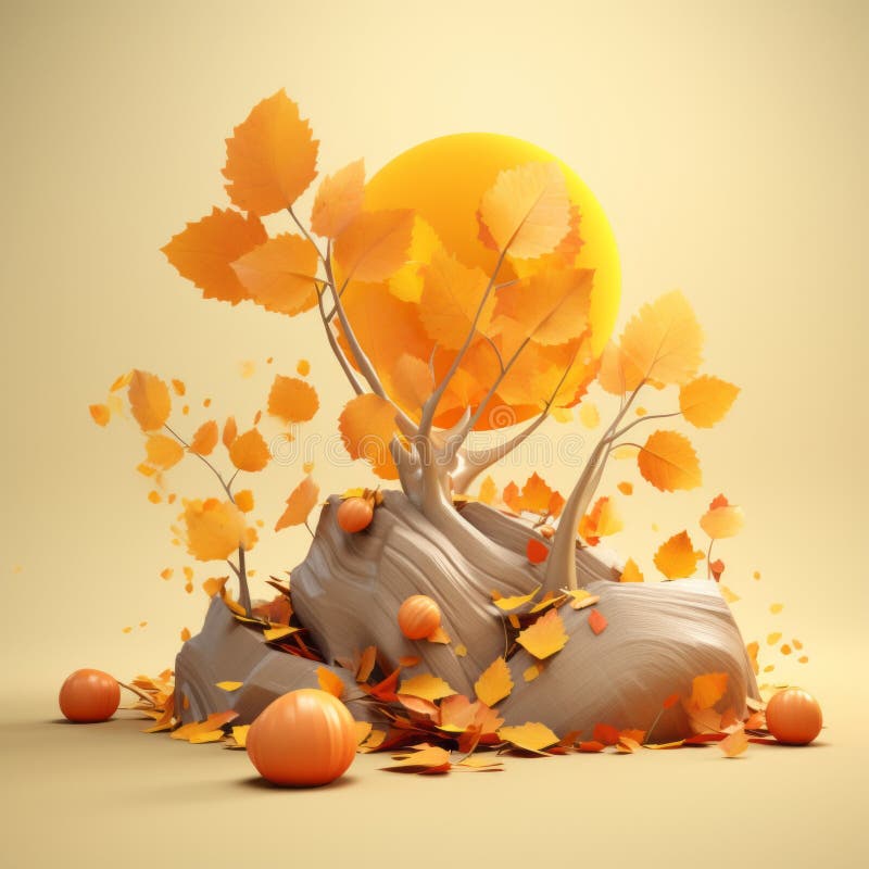 3d illustrazione di un albero con foglie e zucche royalty illustrazione gratis