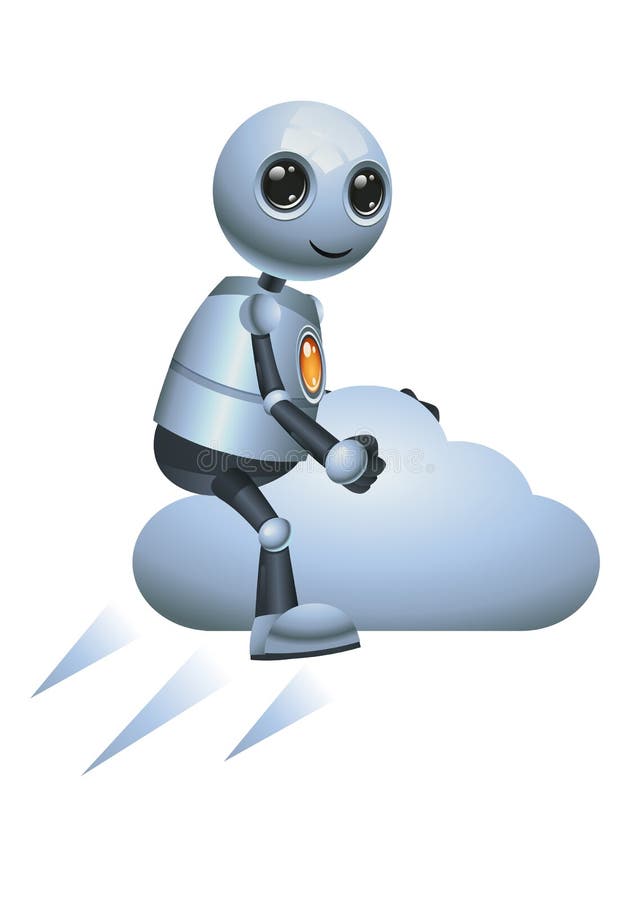 3d illustrazione di un piccolo business di robot che utilizza nubi mobili illustrazione di stock