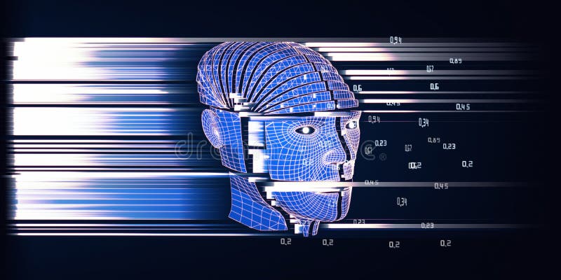 3d illustrazione di uno sfondo astratto con la testa umana wireframe cyborg. analisi futuristica dati di intelligenza artificiale royalty illustrazione gratis