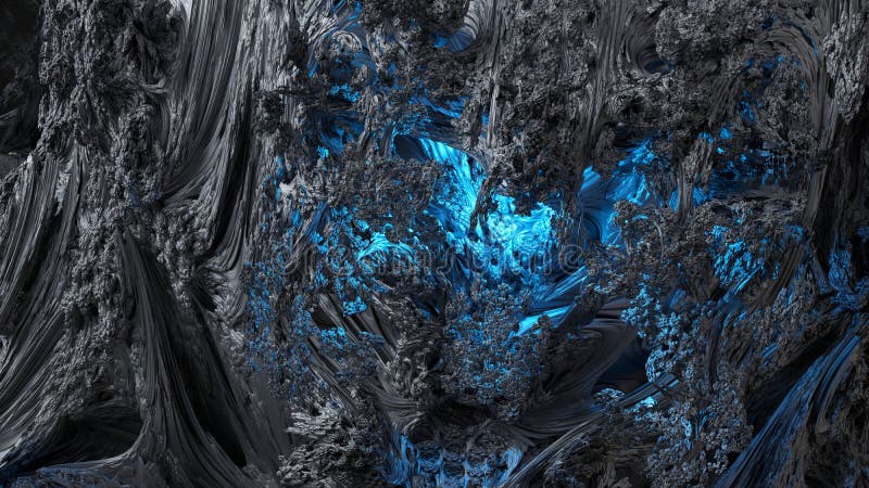 3d, iluminarea cu lumină albastru a fundalului fractal negru abstract royalty free illustration