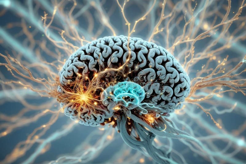 3 d ilustración de anatomía representada de una forma corporal humana con cerebro stock de ilustración