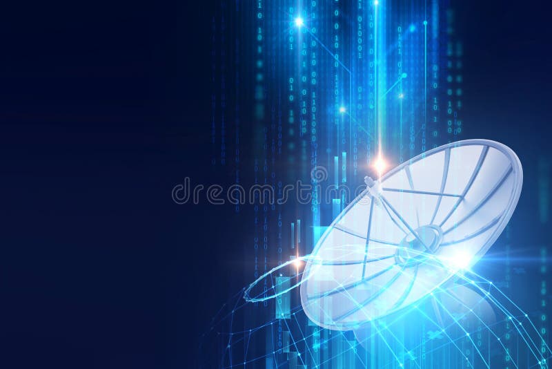 3d ilustracja antena satelitarna na abstrakcjonistycznym technologii backgr ilustracja wektor