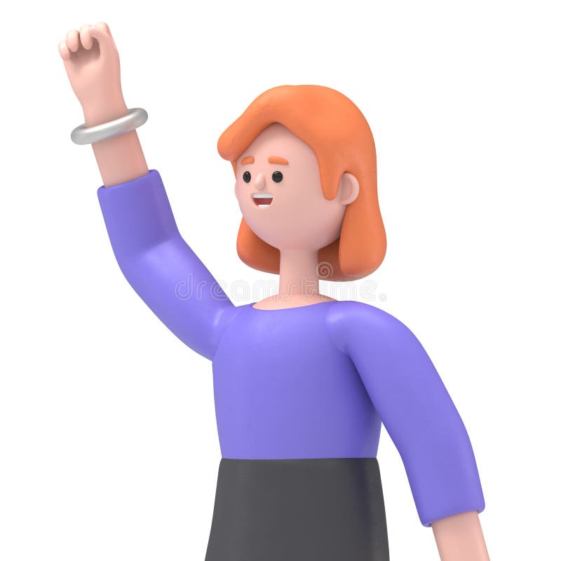 3D ilustracja europejskiej biznesmenki Ellen wygrywa pierwszy gestSilne przejrzyste tło Mocowanie. ilustracja wektor