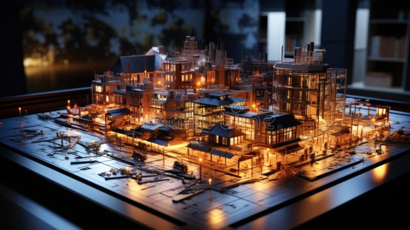 3d ilustracja modelu miasta na tablecie cyfrowym ilustracja wektor