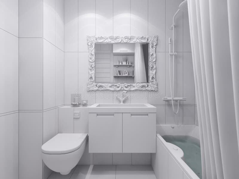 3d illustration of a design bathroom interior in classic style. 3d illustration of a design bathroom interior in classic style