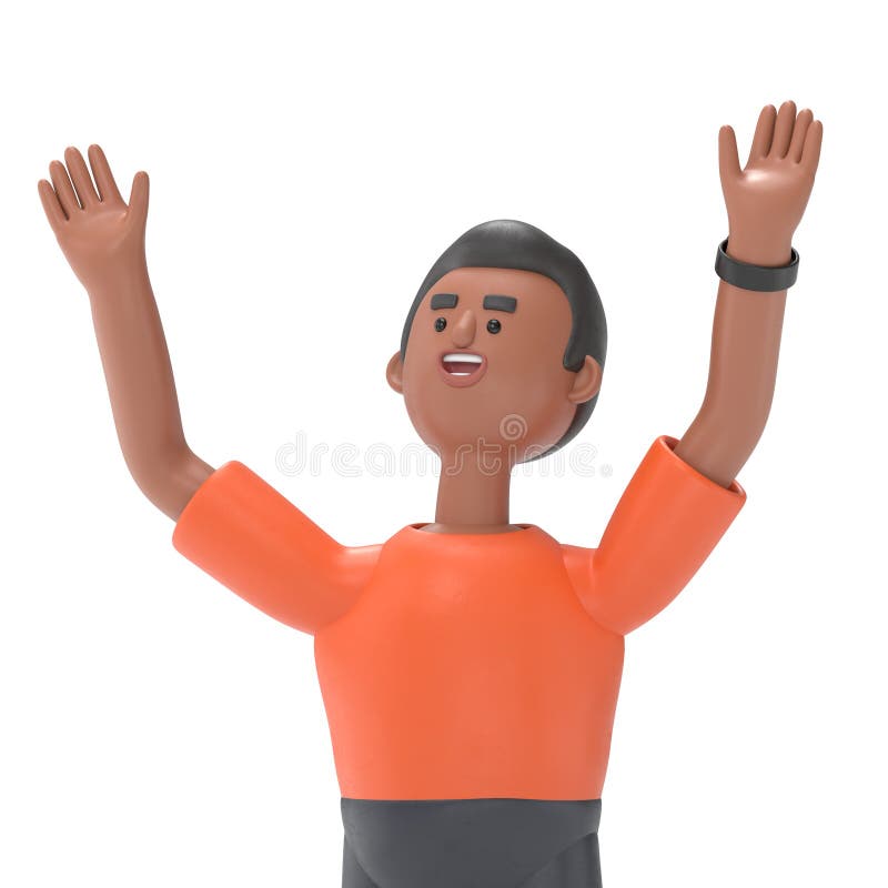 Ilustracja 3D przystojnego mężczyzny Davida wykonującego gest zwycięzcy, z zaciśniętą pięścią. Mocny, Przezroczysty Model Tła. royalty ilustracja