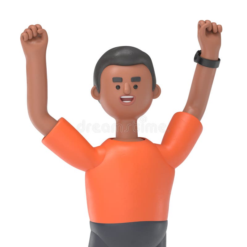 3D ilustracja przystojniaka David grający zwycięzcę zaciśnięty pierwszy gestStrong Przezroczyste tło Mockup. royalty ilustracja