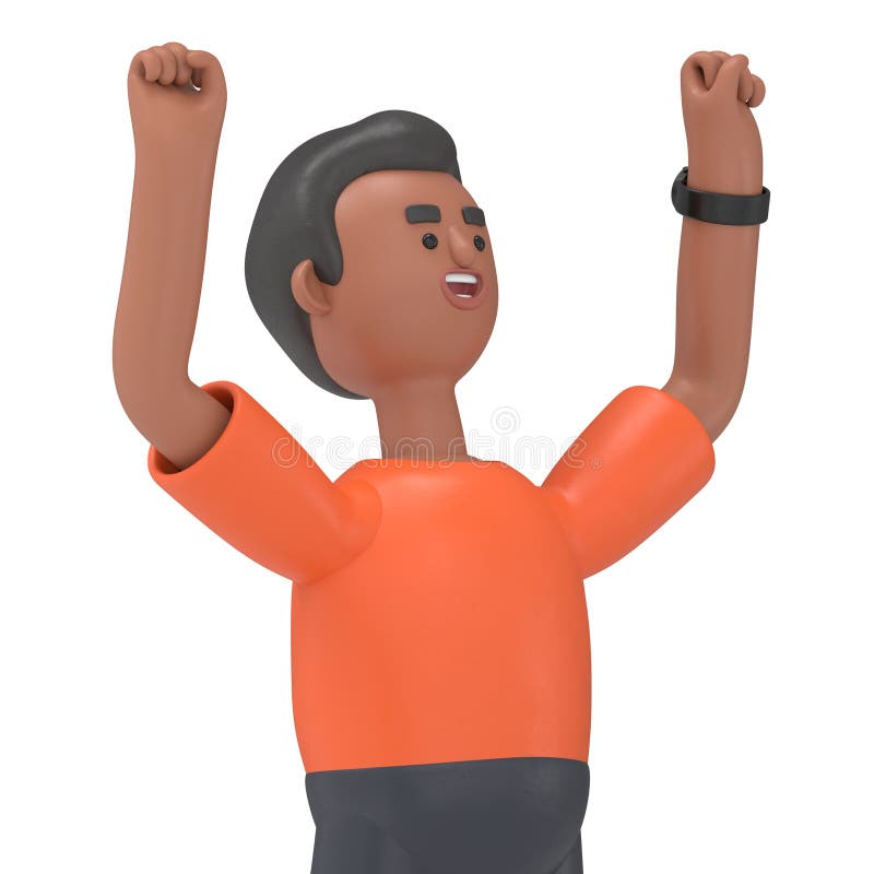 3D ilustracja przystojniaka David grający zwycięzcę zaciśnięty pierwszy gestStrong Przezroczyste tło Mockup. ilustracja wektor