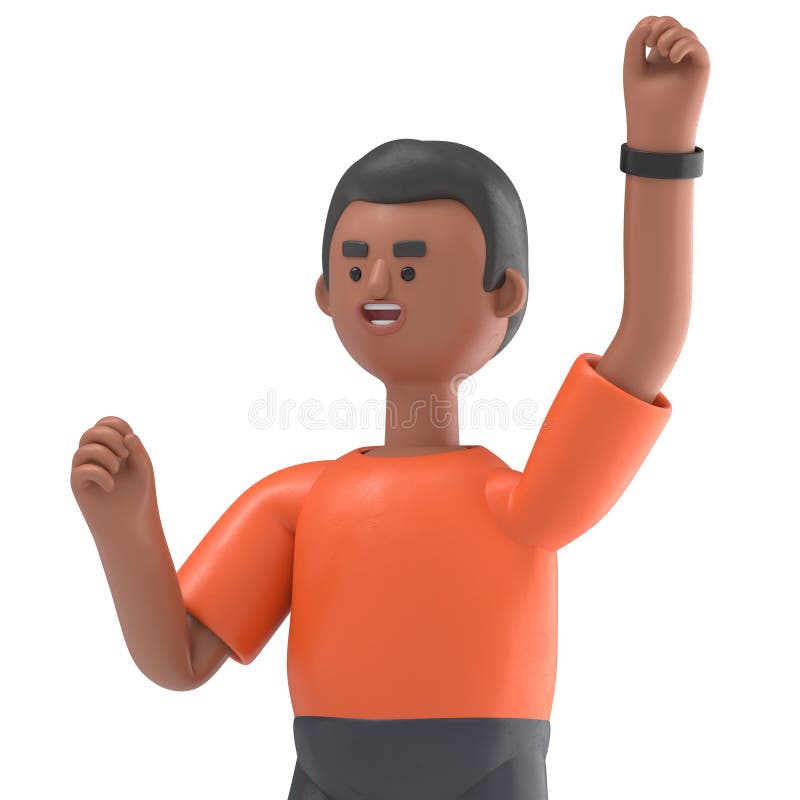 3D ilustracja przystojniaka David grający zwycięzcę zaciśnięty pierwszy gestStrong Przezroczyste tło Mockup. ilustracji