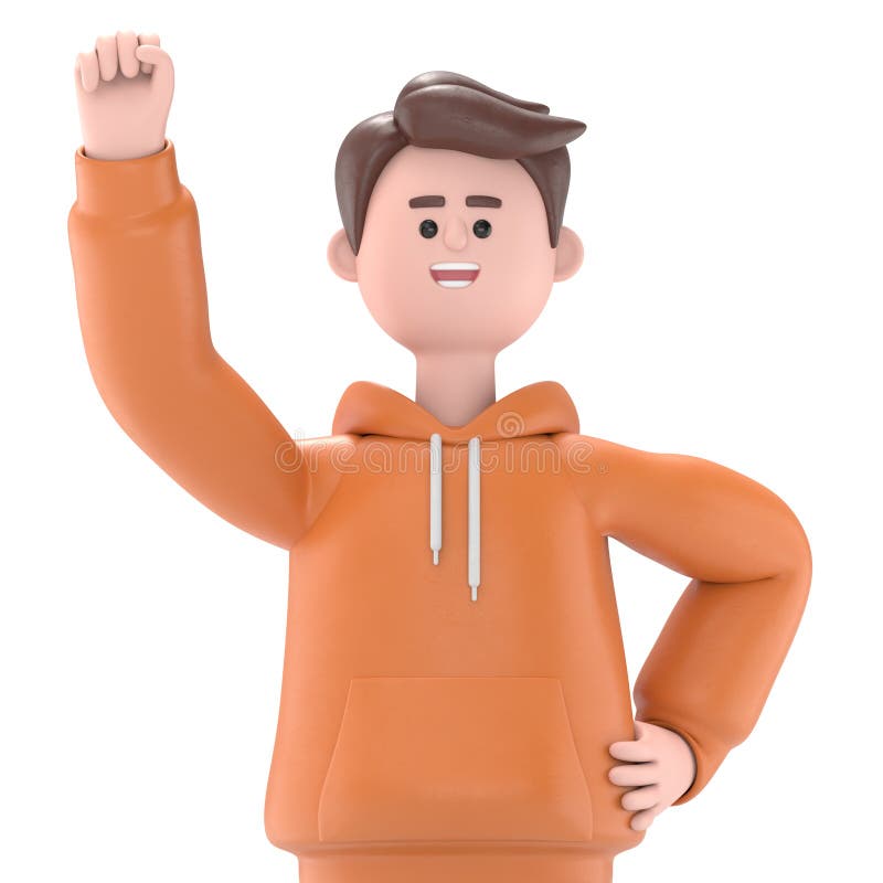 3D ilustracja uśmiechniętego biznesmena Qadir, który wygrał, zaciśnięty gest pięściTransparent Tło Mockup. ilustracja wektor