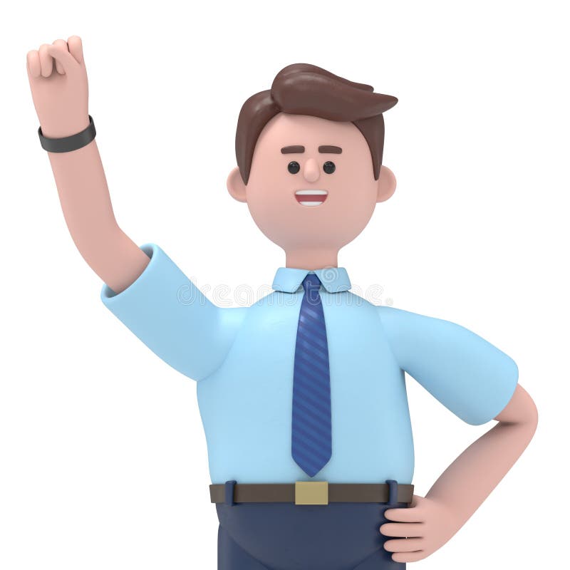 3D ilustracja uśmiechniętego człowieka azjatyckiego Felix wygrał gest pięści zaciśniętyTransparent Tło Mockup. ilustracja wektor