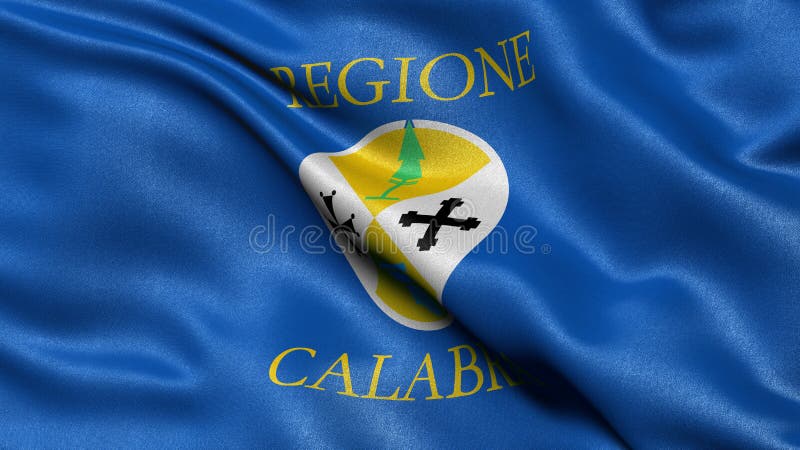 Italian state flag of Calabria waving in the wind with highly detailed fabric texture. Italian state flag of Calabria waving in the wind with highly detailed fabric texture.