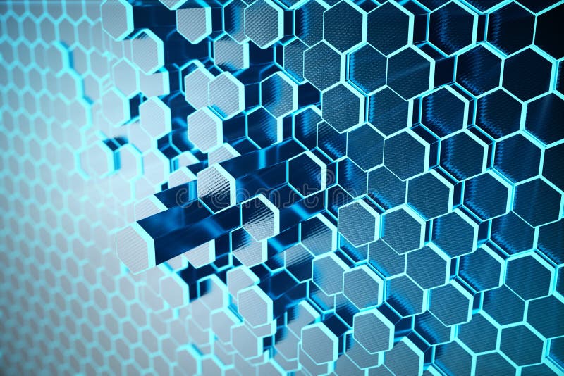 3D ilustracyjny Abstrakcjonistyczny błękit futurystyczny nawierzchniowy sześciokąta wzór z lekkimi promieniami Błękitnego odcieni ilustracja wektor 3D ilustracyjny Abstrakcjonistyczny błękit futurystyczny nawierzchniowy sześciokąta wzór z lekkimi promieniami Błękitnego odcieni ilustracja wektor