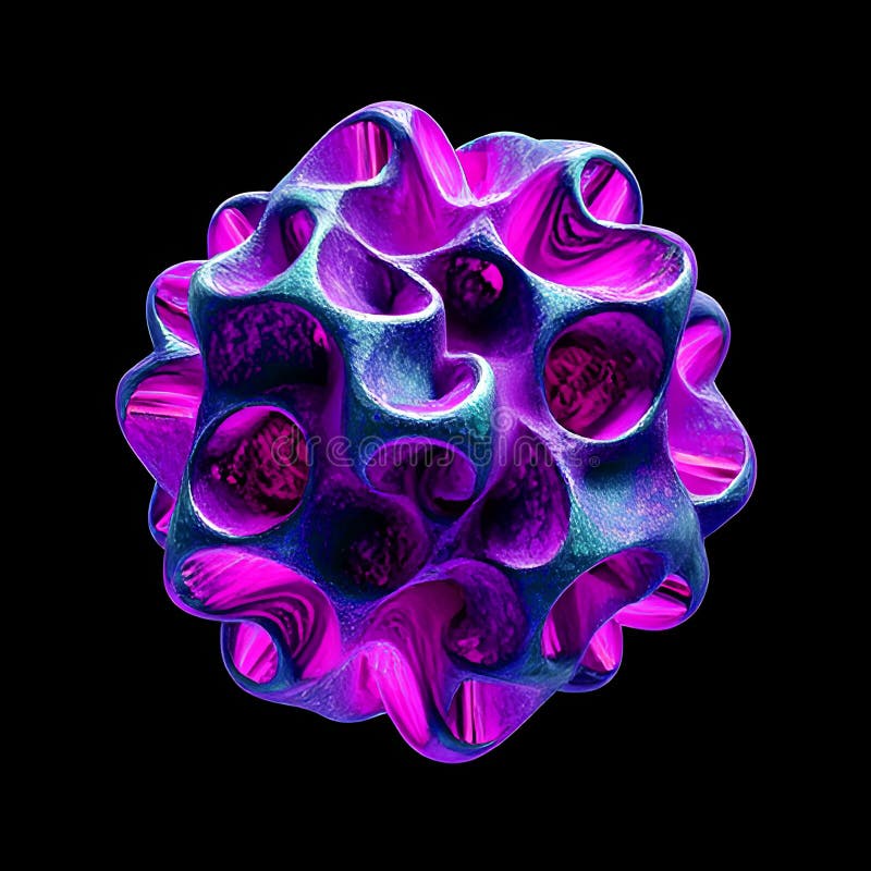 3d ilustrarea unei figuri abstracte sferice, colorate violet și albastru, izolate pe fond negru royalty free illustration