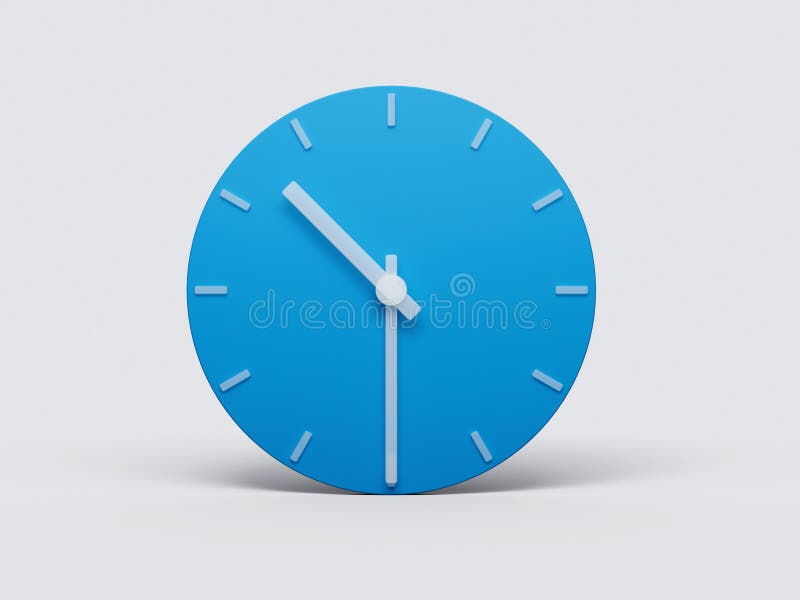 A 3D illustration of a minimalist blue clock on s light pastel background. A 3D illustration of a minimalist blue clock on s light pastel background