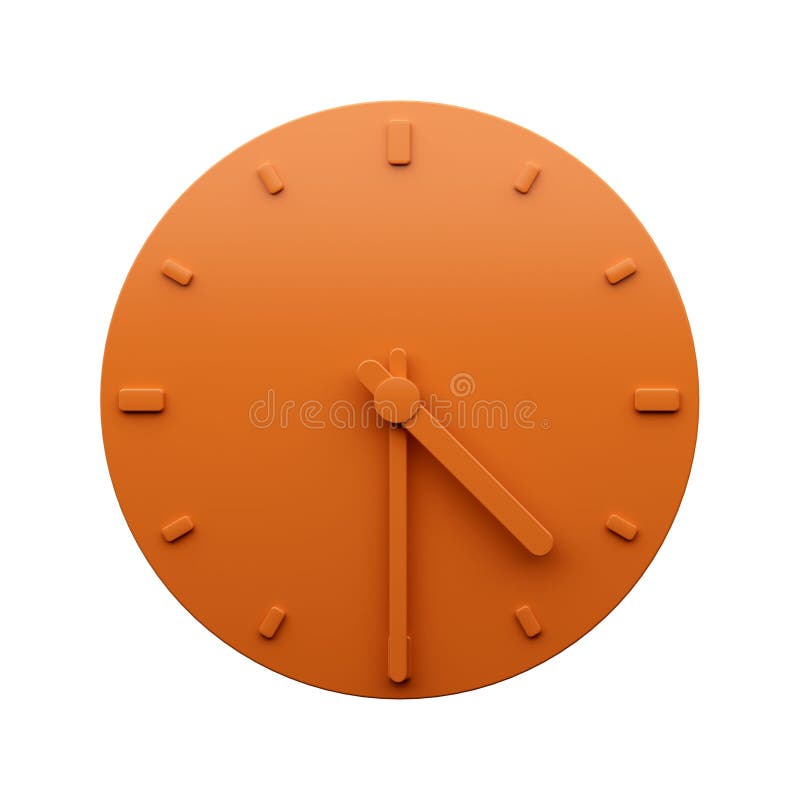 A 3D illustration of an orange-colored round clock against the isolated background. A 3D illustration of an orange-colored round clock against the isolated background