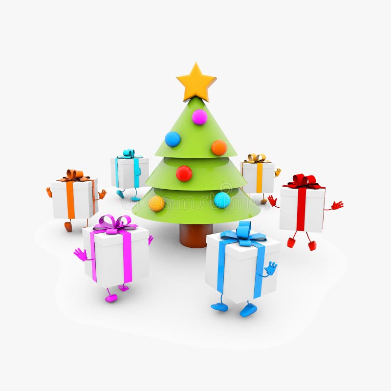 3d ilustração de uma bela árvore de natal com presentes em fundo branco ilustração stock