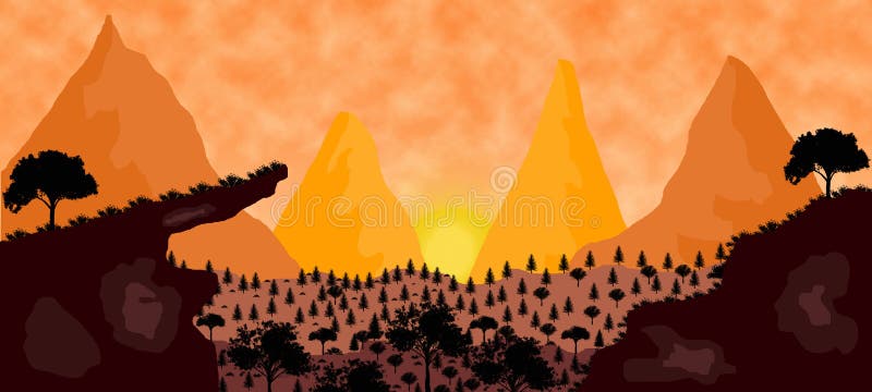 2D ilustração do por do sol ilustração stock 2D ilustração do por do sol ilustração stock