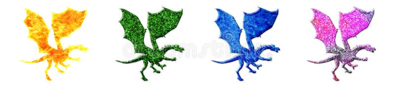 3d ilustrând dragonii compuși din sclipirea ierbii antifoc pe fond alb royalty free illustration