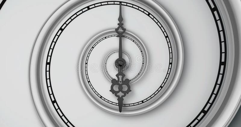 3D image of abstract clock with a spiral dial and hands. royalty free illustration