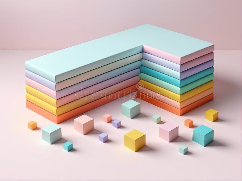 3d image of abstract geometric shapes , background. colorful pastel colors royalty free illustration