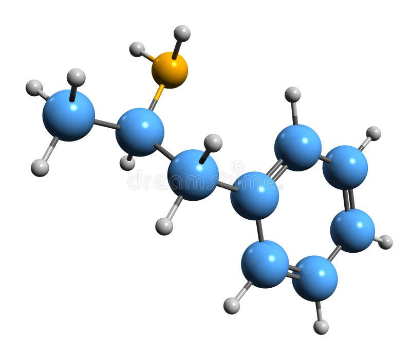 3D image of Amphetamine skeletal formula stock illustration