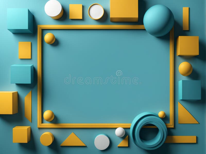 3d image of blue abstract geometric shapes on a yellow background. stock illustration