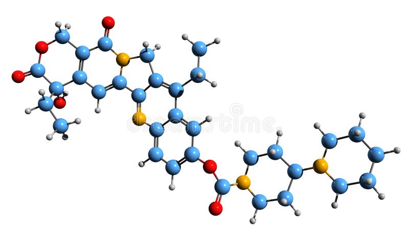 Tridimensional imagen de esquelético fórmula químico estructura de medicamento aislado sobre fondo blanco.