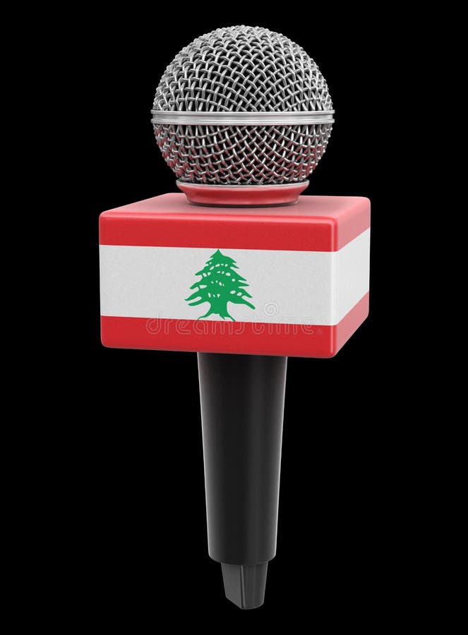 Microphone and Lebanese Flag. Image with Clipping Path Stock