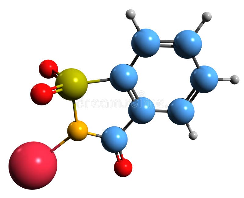 3D Image of Saccharin Sodium Skeletal Formula Stock Illustration