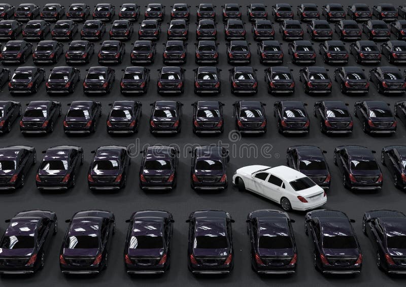 3 d imagen de representación de una flota de coches de lujo con uno de color diferente ilustración del vector