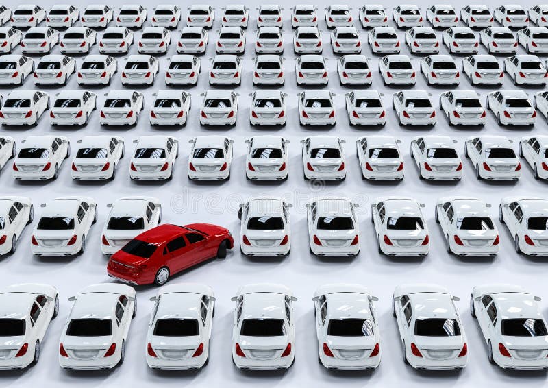 3 d imagen de representación de una flota de coches de lujo con uno de color diferente ilustración del vector