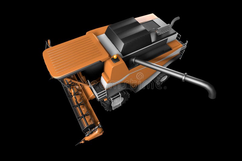 3d industrial ilustrare a recoltei agricole uriașe, cu boabe portocalii, cu țeavă desprinsă în față, izolată vector illustration