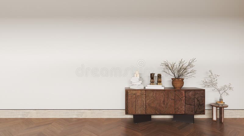 3d Inre rendering med dekorationer och myggvita väggar royaltyfri illustrationer