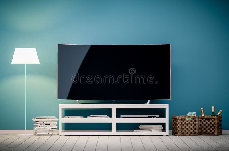 3d interior rendering of modern living room with tv and lamp stock illustration 3d interior rendering of modern living room with tv and lamp stock illustration